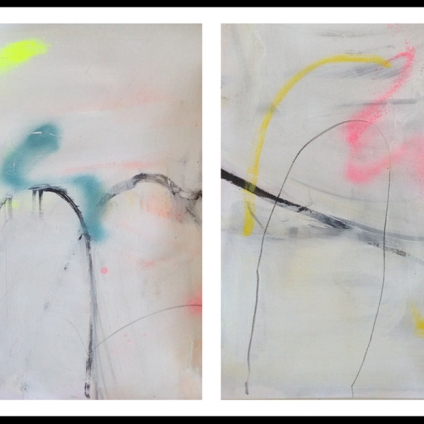 Alison McKenna, Untitled Diptych (2016), acrylic, flashe, spray paint, graphite on paper, two parts 41.5 x 29.5cm each